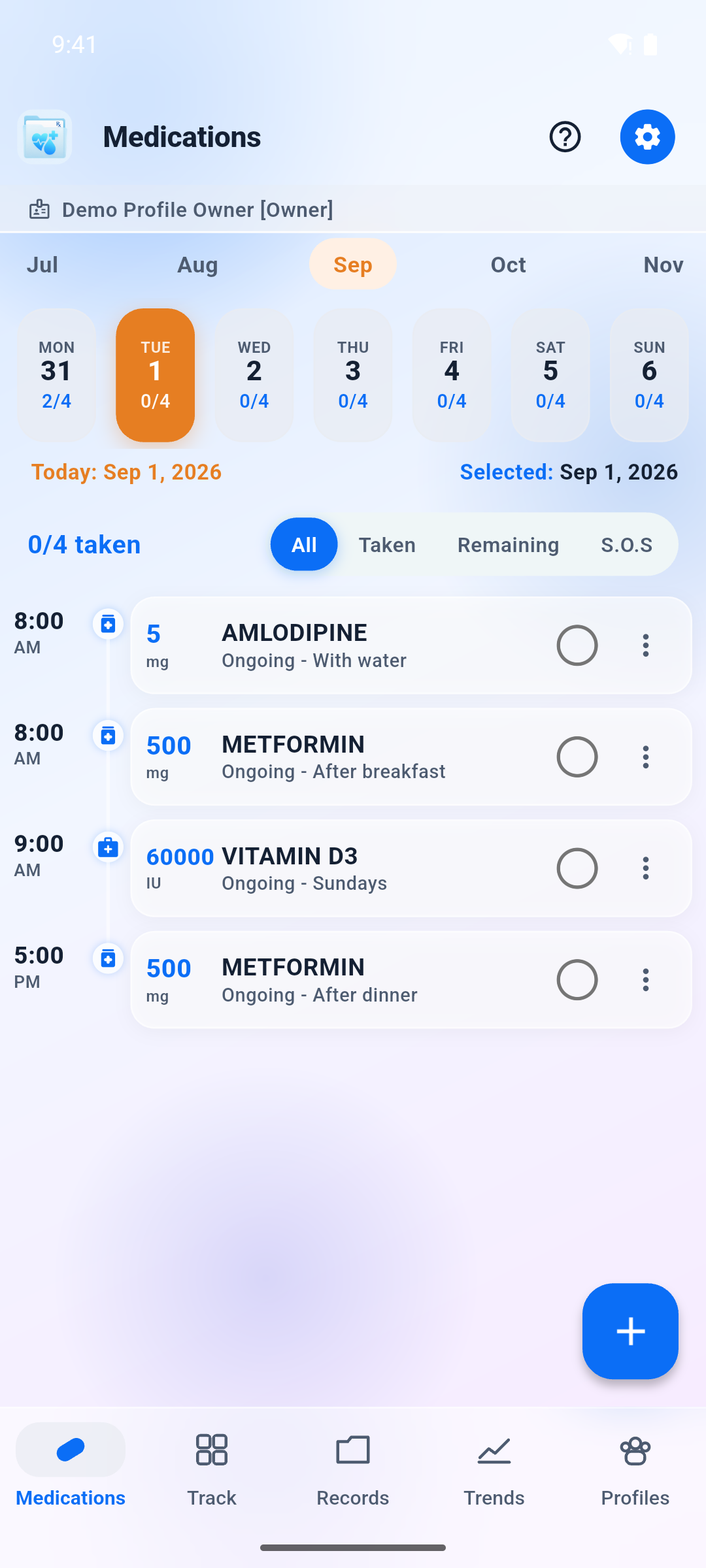 Phone: daily medication timeline