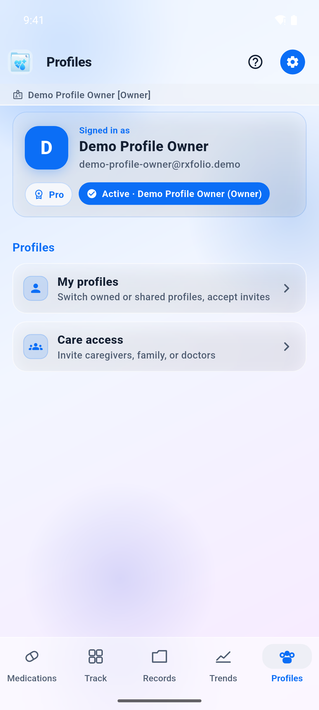 Phone: profiles hub with care sharing